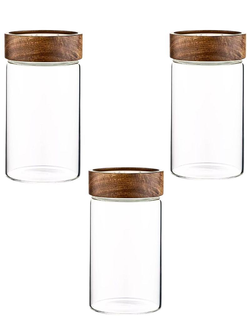Set de 3 Frascos de Vidrio con tapa de Madera 1000 ml