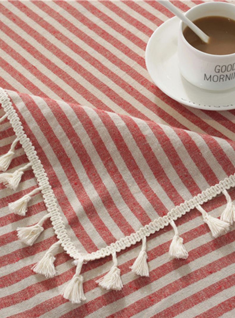 Mantel Rectangular Estampado Lineas con Borlas -5