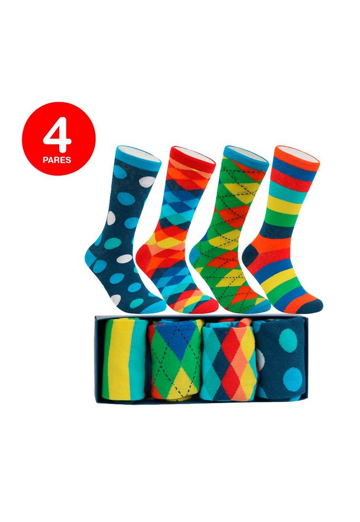 Calcetines Colores Unisex Pack 4 Diseno 1
