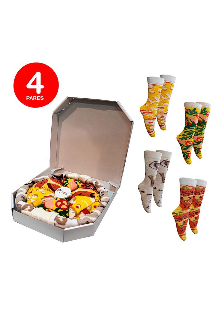 Calcetines Caja Pizza Unisex Pack 4 Diseno 1