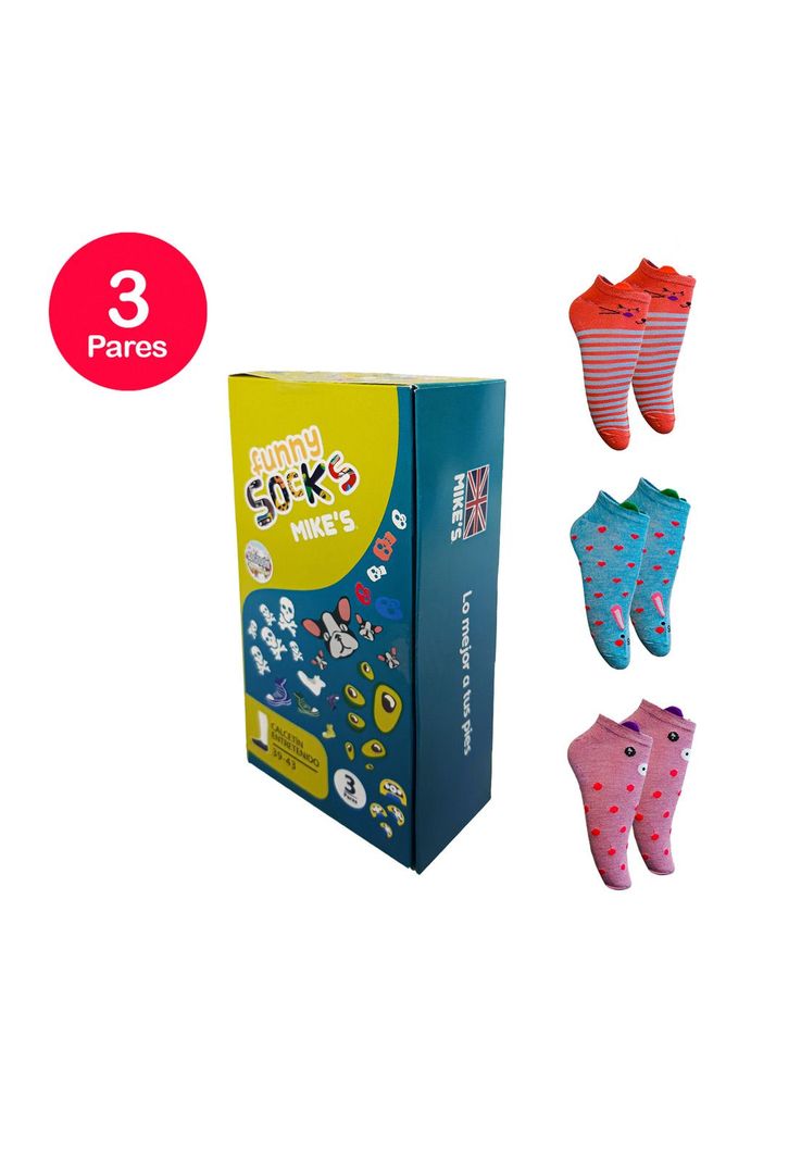 Calcetin Mujer Diseno Caritas Mike`s Pack 3 Diseno 1