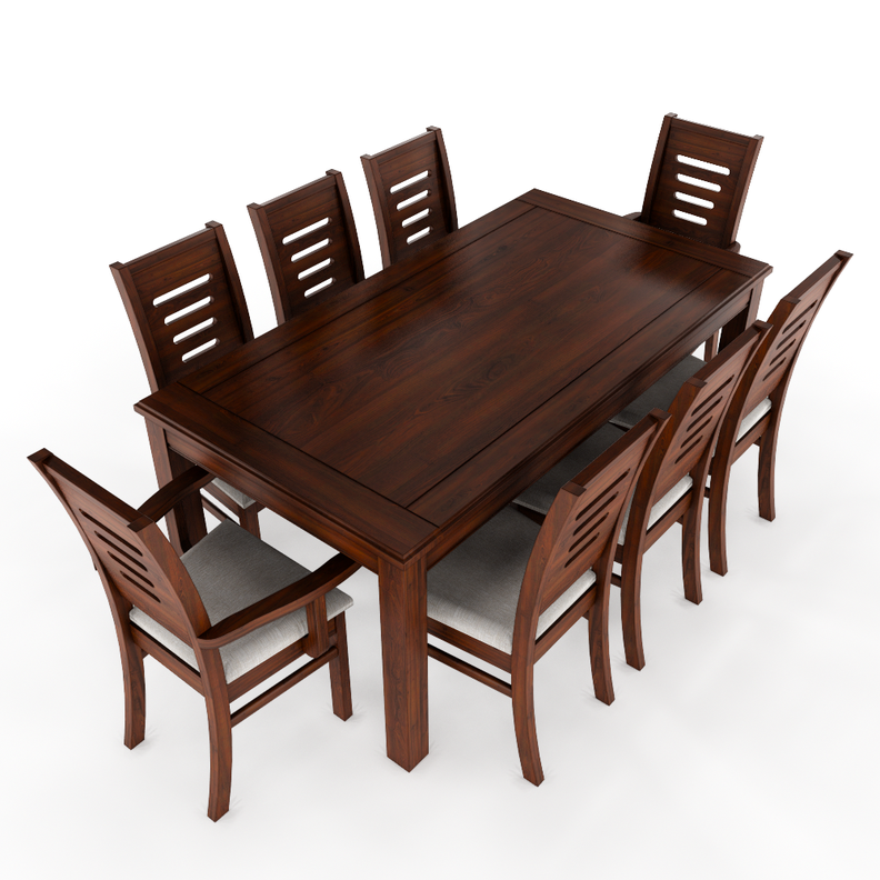 Juego de Comedor Roma 8 Sillas incluye 2 sitiales Nogal Mesa 1.8 Rectangular Madera