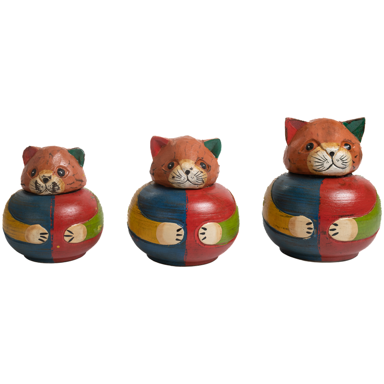 Set de 3 cajas gatos madera-0