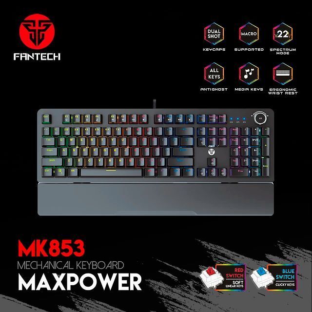 Teclado mecánico gamer Fantech MAXPOWER RGB MK853 en español-2