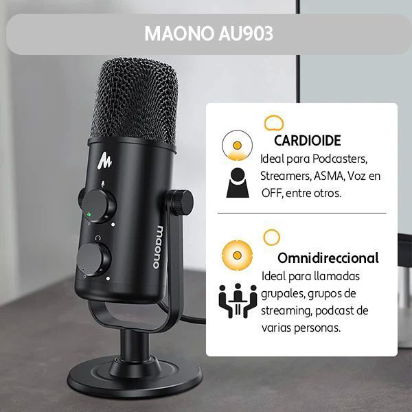 Micrófono Profesional Cardioide y Omnidireccional USB C de mesa MAONO AU903-2