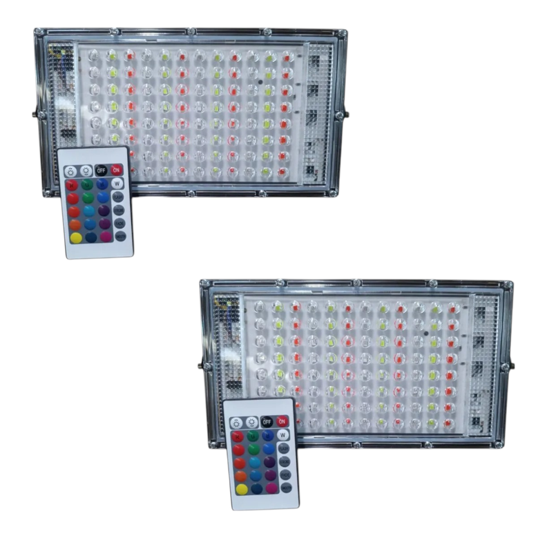 2 Proyectores de Área 50W RGB Flat IP65 con Control Remoto