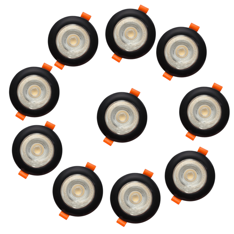 10 Focos Spot Redondos Embutidos Negro/Plata Luz Fría
