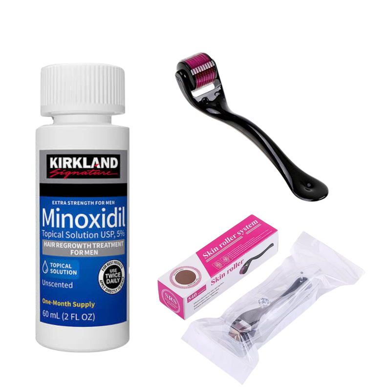 Minoxidil kirkland 5% (60ml)- 1 mes de tratamiento+dermaroller titanio+gotero original-0