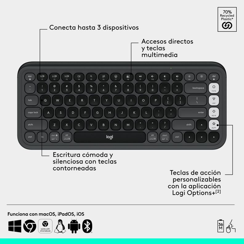 Kit Teclado Y Mouse Logitech Pop Icon Español Grafito-1