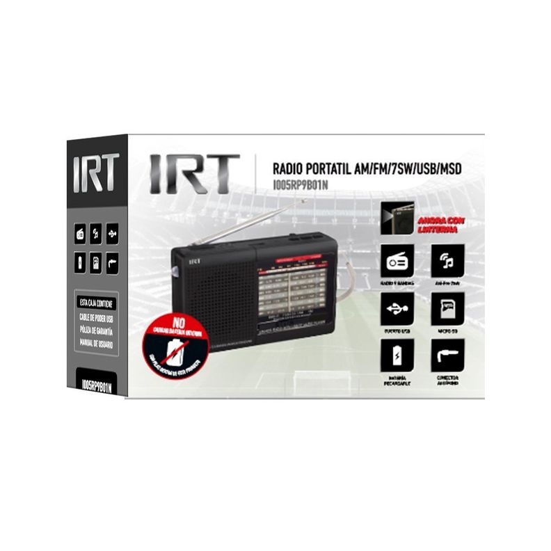 Radio Portatil IRT AM/FM/SW/USB/MSD 9 bandas Recargable-1