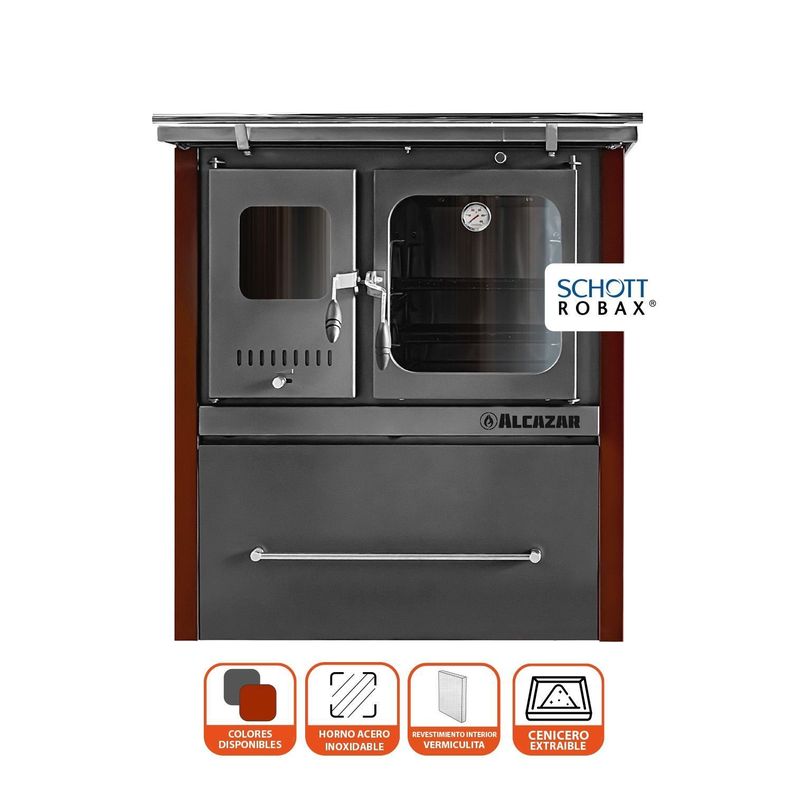 Cocina a Leña Alcazar Europea M90 Burdeo-2
