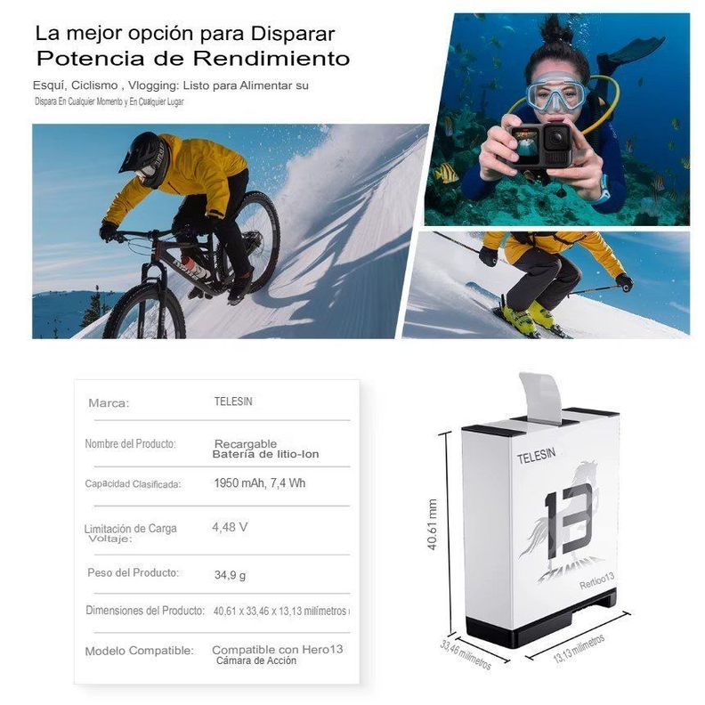 Batería Enduro para GoPro Hero 13 Black - Telesin-5