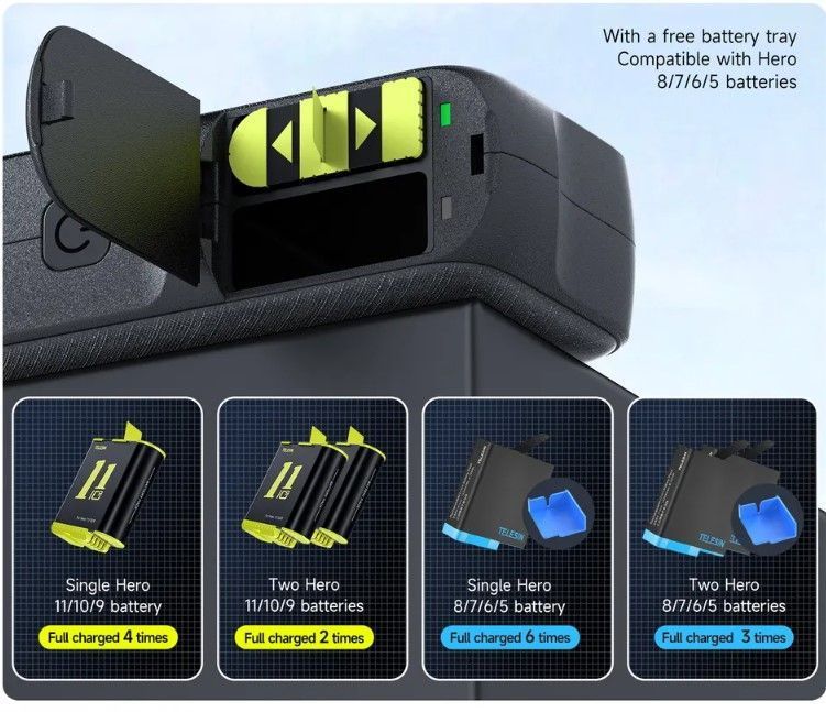 Power Bank Portable para baterias GoPro 12/11/10/9/8/7/6/5-5