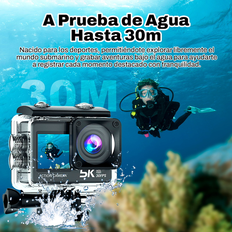 Cámara Deportiva Ausek 5K 30FPS Acción Pantalla Dual Touch-2