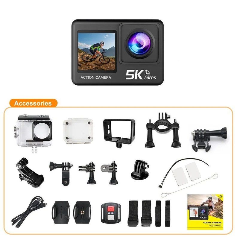Cámara Deportiva Ausek 5K 30FPS Acción Pantalla Dual Touch-7