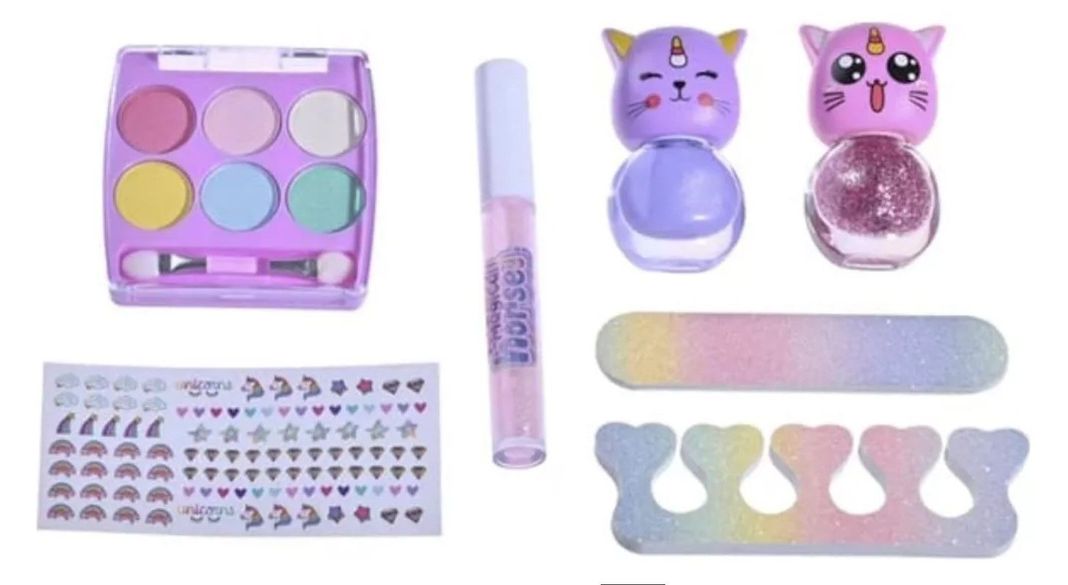 Set Maquillaje Y Manicure Infantil Niñas Kawaii unicornio-1