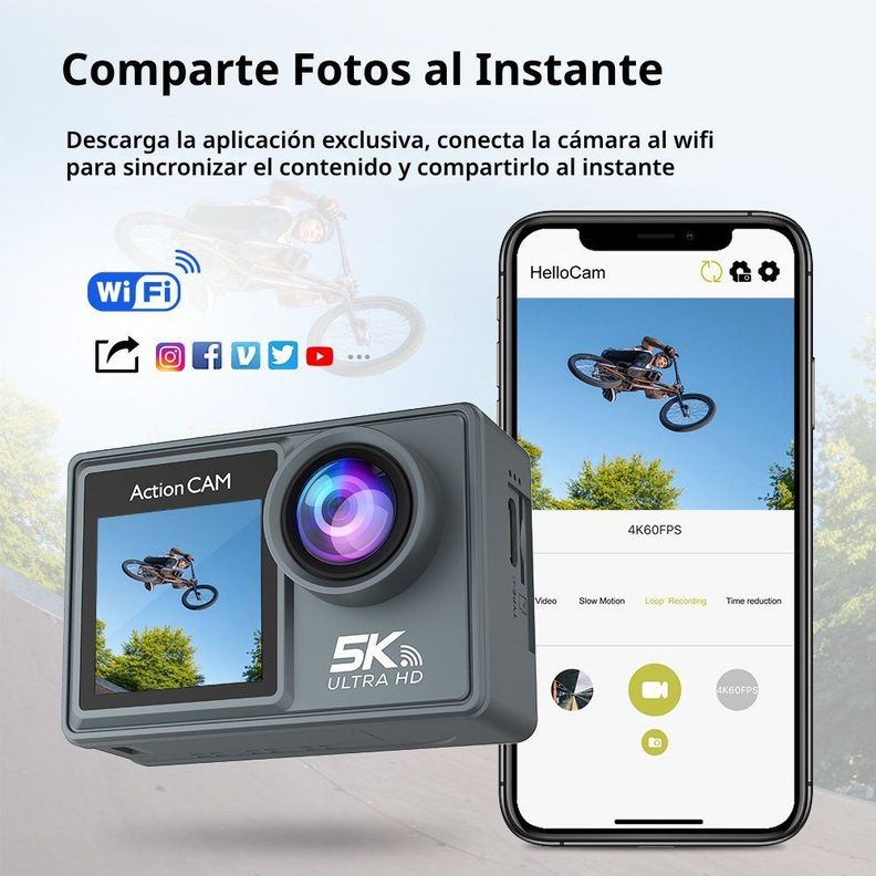 Cámara Deportiva Ausek 5K 24MP UltraHD con Accesorios Acción-3