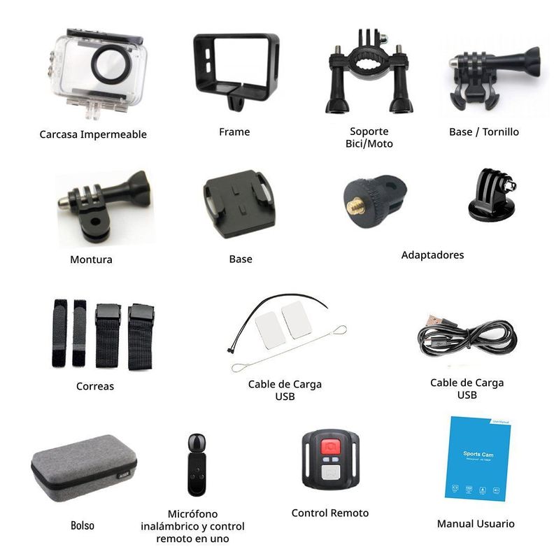 Cámara Deportiva Ausek 5K 24MP UltraHD con Accesorios Acción-7