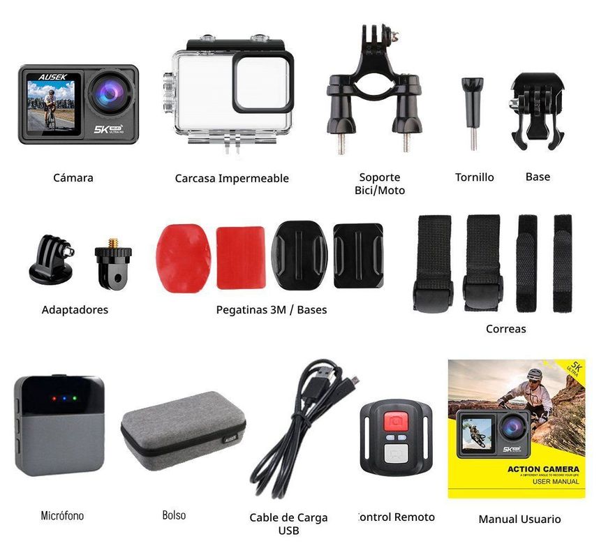 Cámara Deportiva 5K 24MP UltraHD con Microfono y Accesorios-7