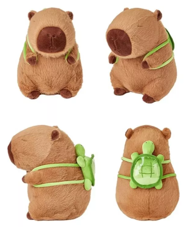 Adorable Capibara de Peluche con Mochila de Tortuga 32 cm-2