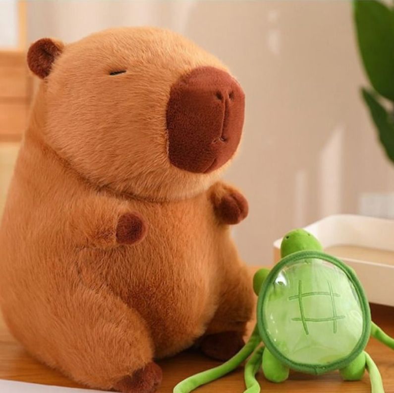 Adorable Capibara de Peluche con Mochila de Tortuga 32 cm-4