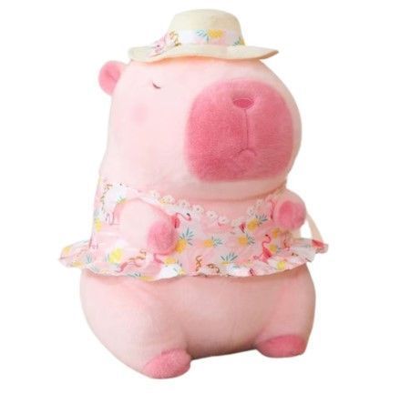 Peluche Capibara Rosado Playero Hawaiano de 25cm del Verano-0