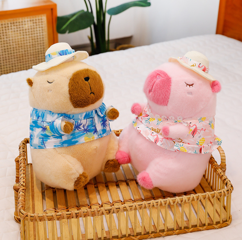 Peluche Capibara Rosado Playero Hawaiano de 25cm del Verano-1