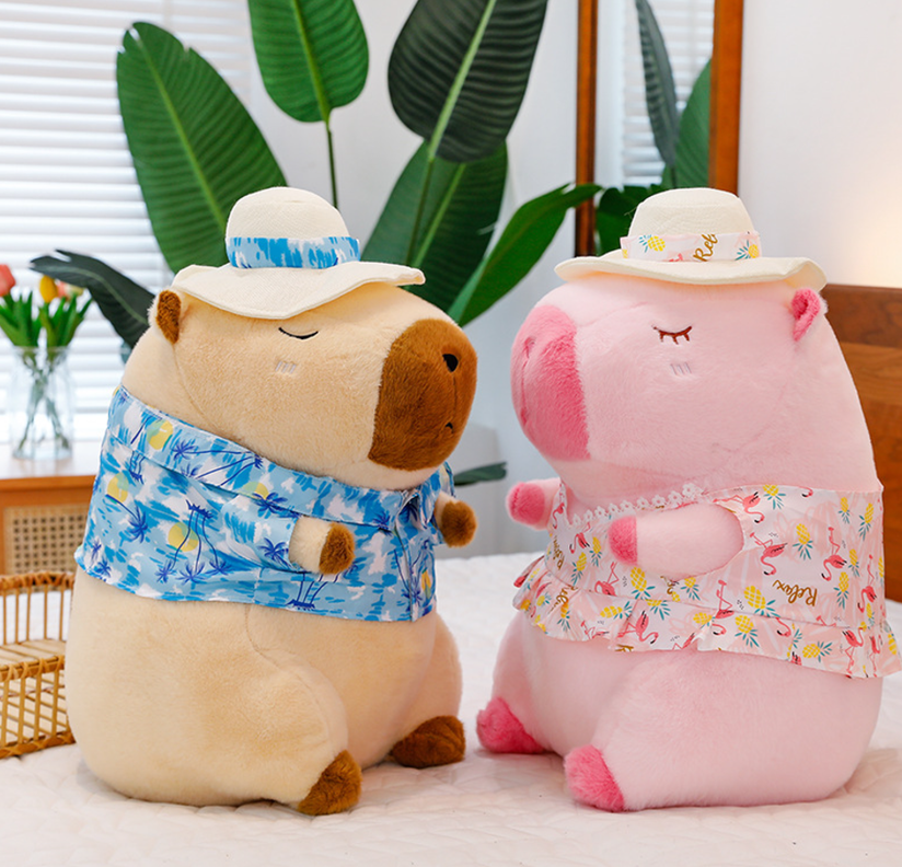 Peluche Capibara Rosado Playero Hawaiano de 25cm del Verano-2