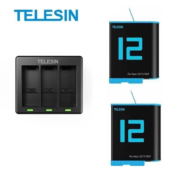 Cargador triple + 2 baterías para GoPro Hero 9/10/11/12 - Telesin-1
