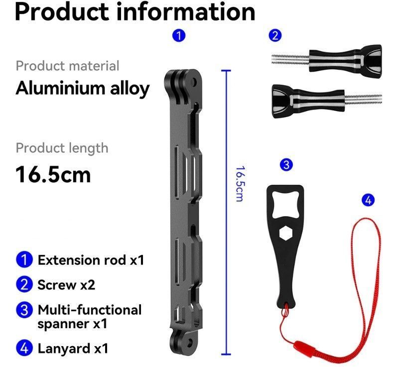 Extensión de Aluminio para Cámara Gopro u otras - Telesin-3