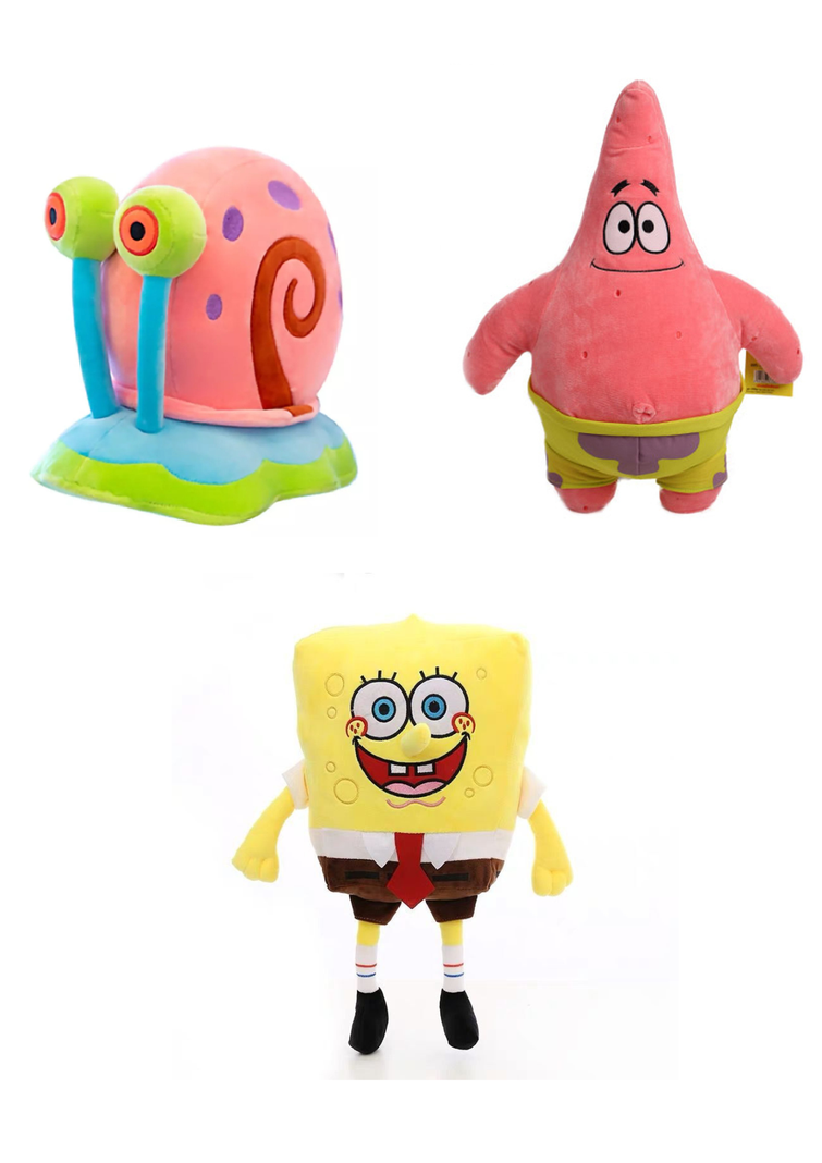 Set de 3 Peluches Bob Esponja, Gary y Patricio de 23 - 35 Cm-0