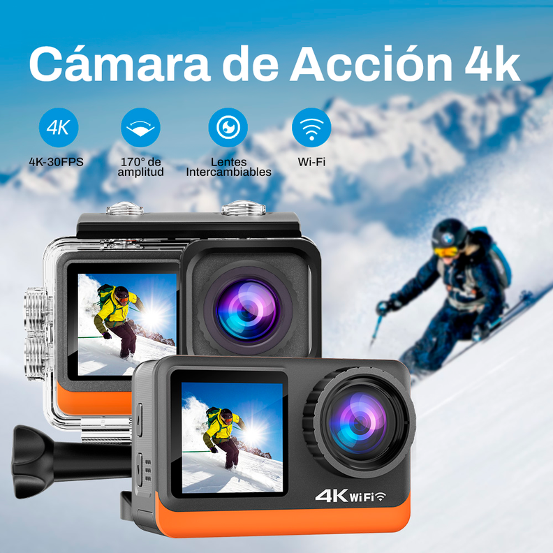 Cámara Deportiva Ausek 4K 30fps 16MP Deportiva Pantalla Dual-4