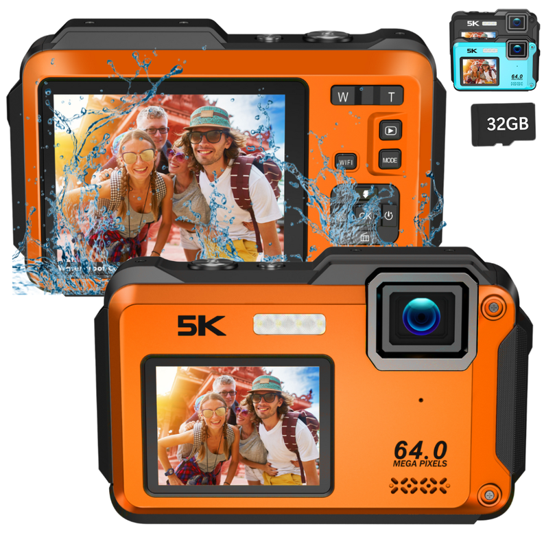 Camara Sumergible 5K 64MP con WiFi y Doble Pantalla Zoom 16X