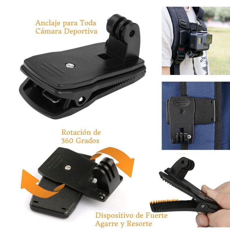 Clip De Mochila Rotatorio 360° Para Cámaras GoPro Y Otras-4