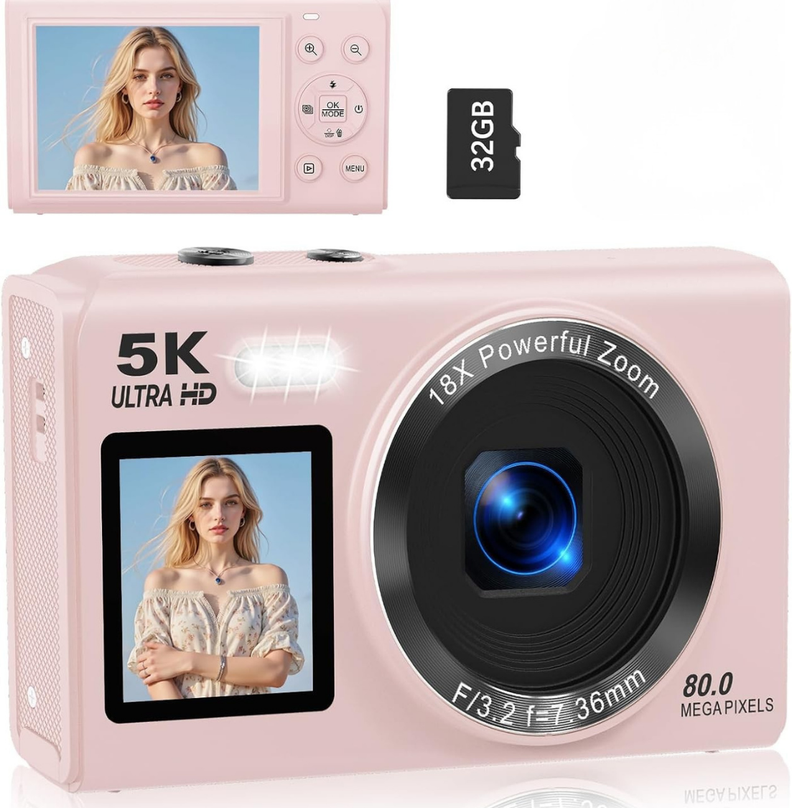 Cámara Digital Doble Pantalla 80MP 5K con Zoom 18x y WiFi Innedd