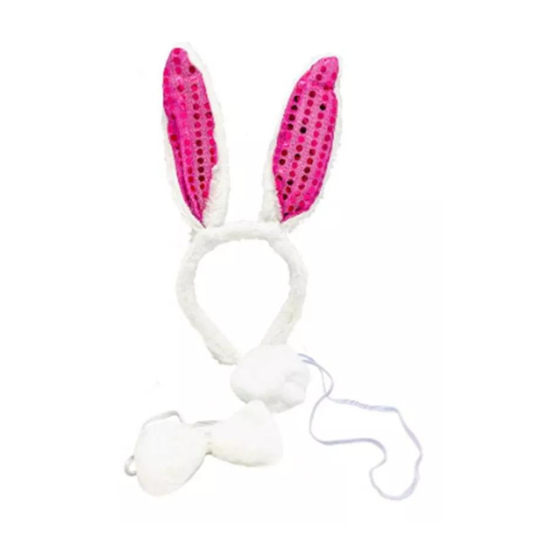 Set Animal 3 Piezas Cintillo Conejo Lentejuela Fucsia X1 UNI-0