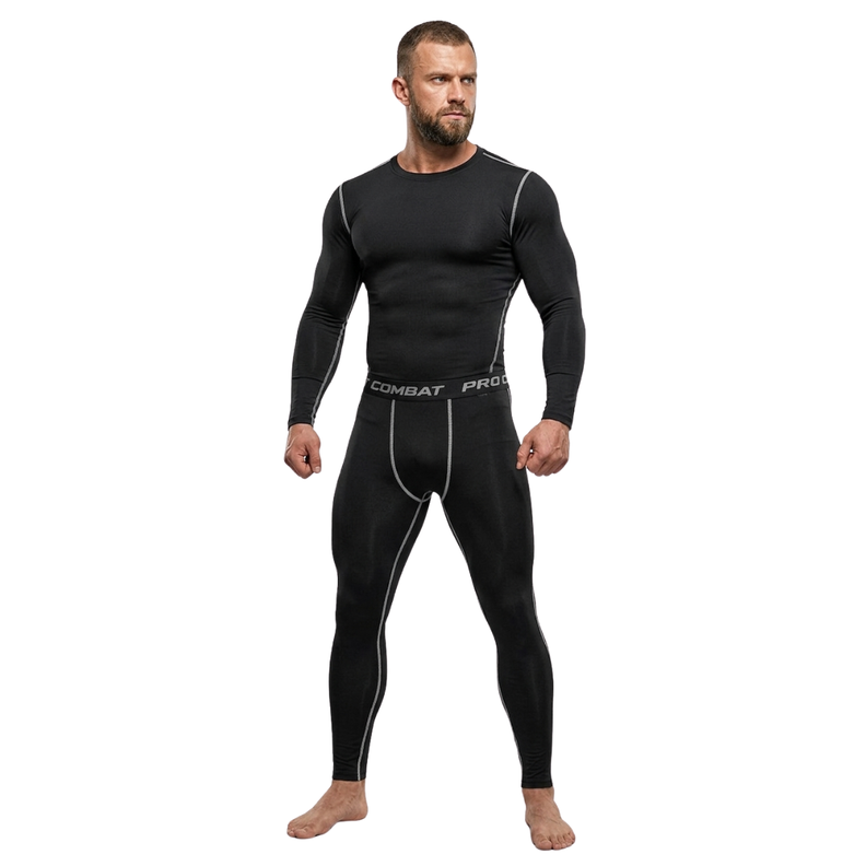 Conjunto Primera Capa Tactica Combat Pro - Termico y Compresion Negro S