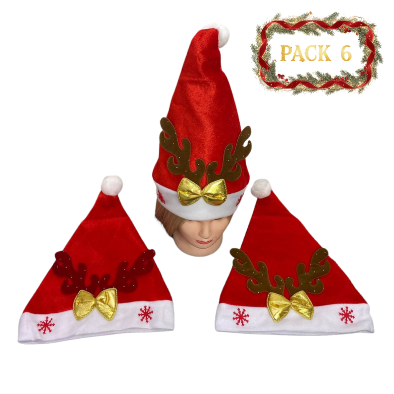 Pack 6 Gorros Navidad Reno Terciopelo Accesorio Navidad 2025