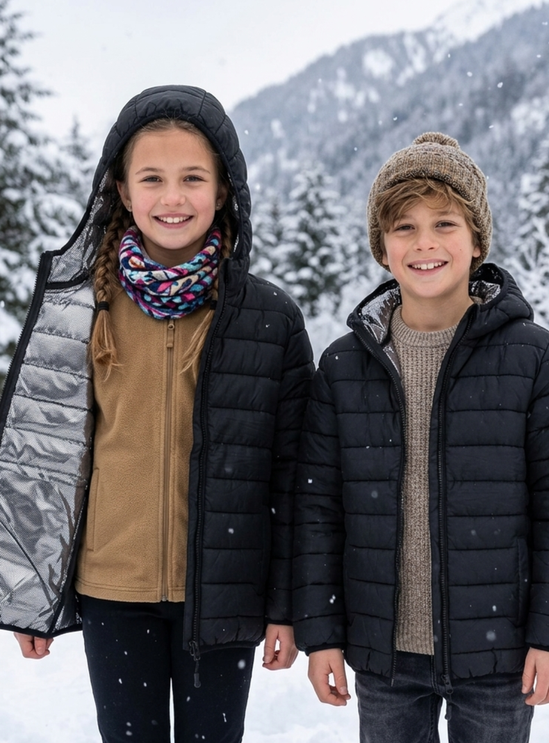 Chaqueta Puffer Para Ninos Con Forro Termico Reflectante Y Capucha Negra Negro 6-8