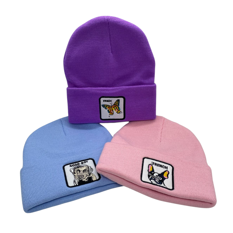Pack De 3 Gorros Beanies Lana Animales Colores Y Diseños-1