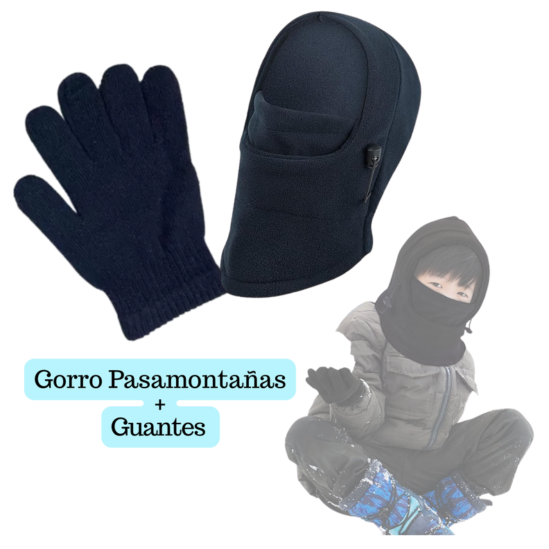Set Invierno Infantil Gorro Pasamontaña + Guantes De Lana-0