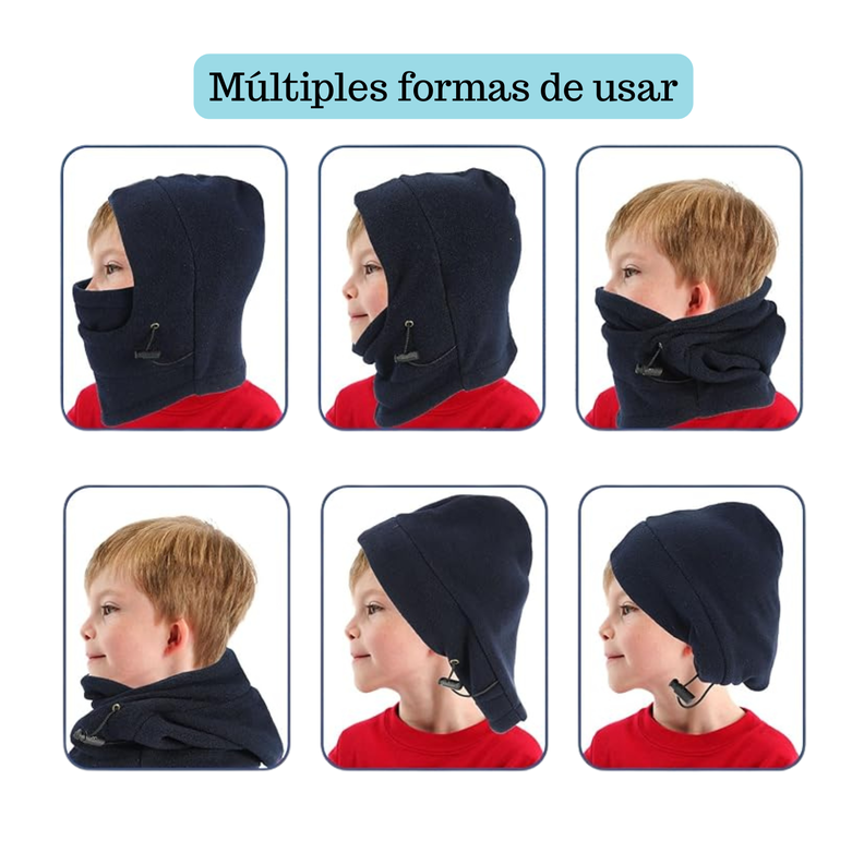 Set Invierno Infantil Gorro Pasamontaña + Guantes De Lana-2