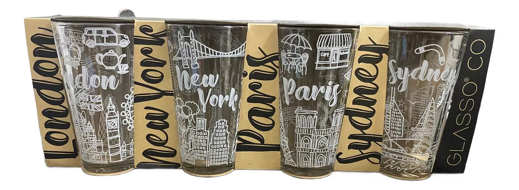 Vaso Vidrio 475ml Ciudades del Mundo- 1 Pack-0