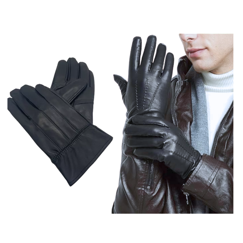 Guantes Hombre Cuero Largos Invierno Negro-0