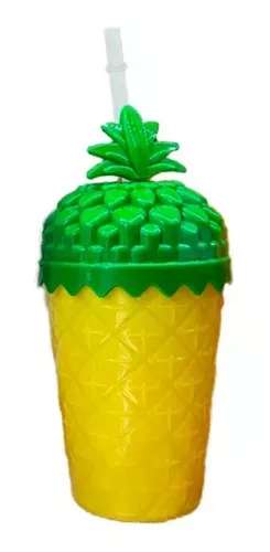Vaso Diseño Piña Color Amarillo De 500ml Con Tapa-0