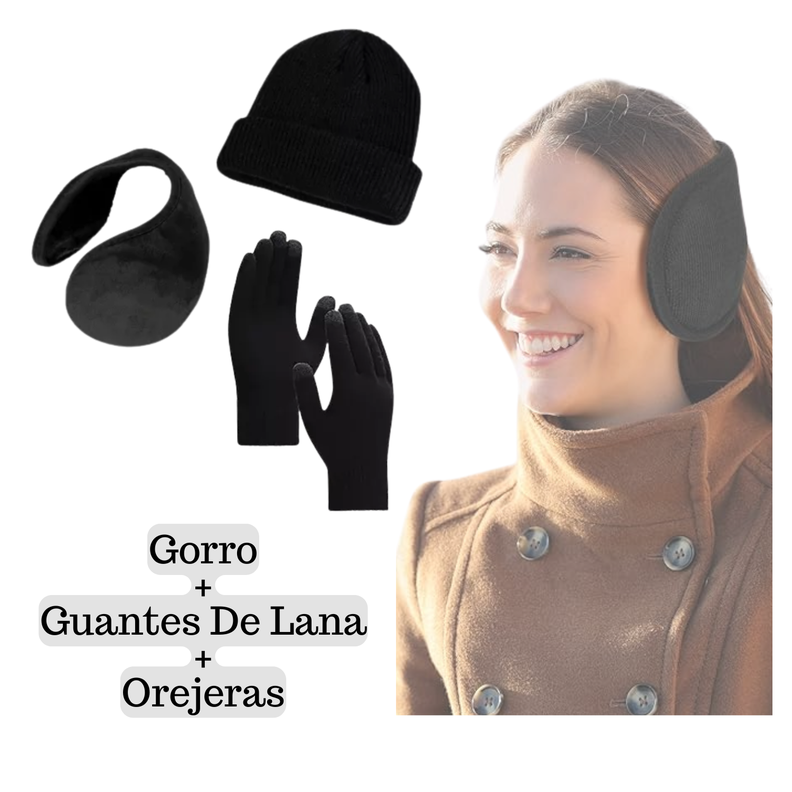 Set Invierno Gorro Beanie + Guantes De Lana + Orejera Polar-0