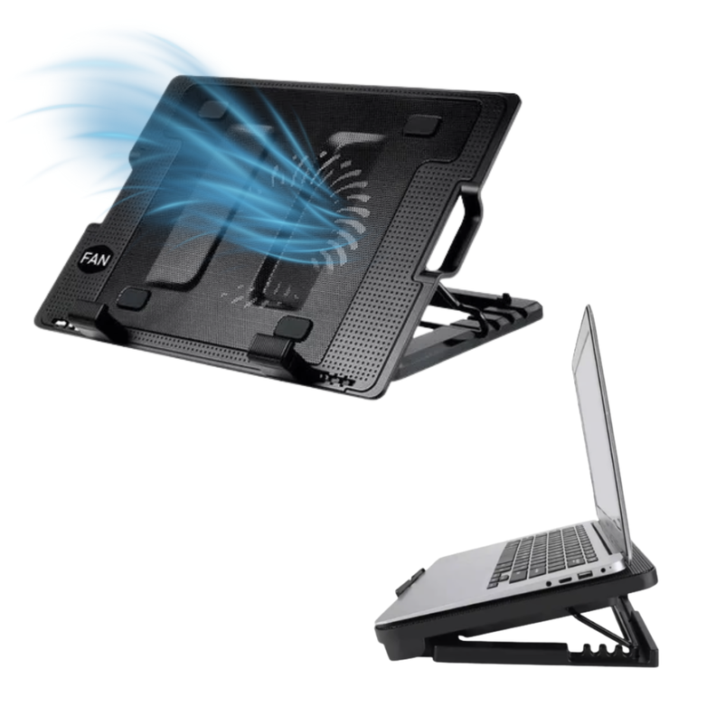 Base Ventilador Notebook Gamer N18 Con Luz Led Altura Ajustable Negro-0
