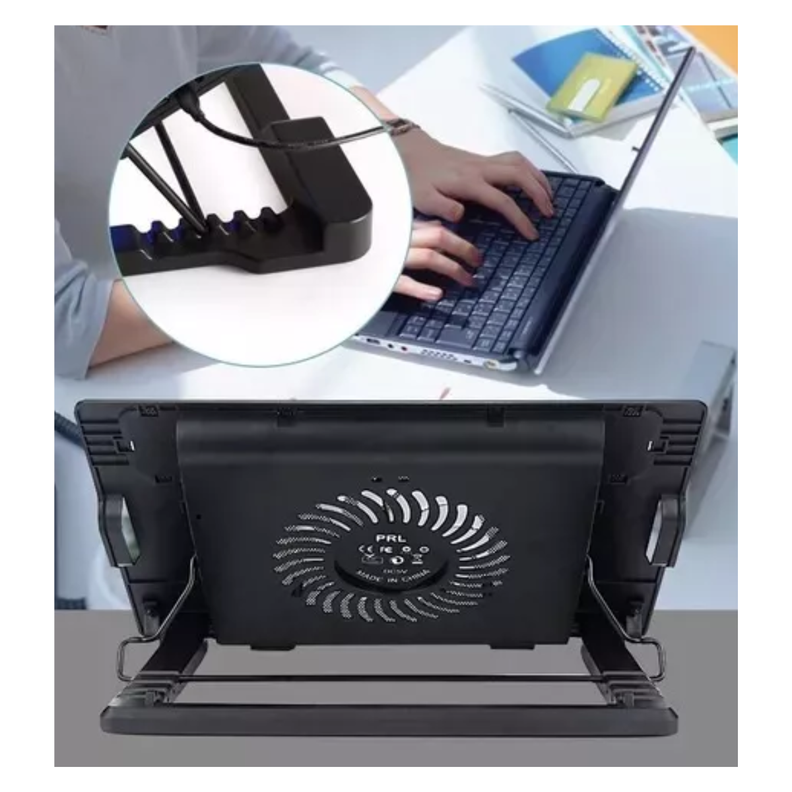Base Ventilador Notebook Gamer N18 Con Luz Led Altura Ajustable Negro-3