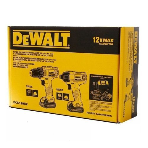 Pack Taladro Atornillador y Atornillador de Impacto Inalámbrico 12V Dewalt DCK199C2-1