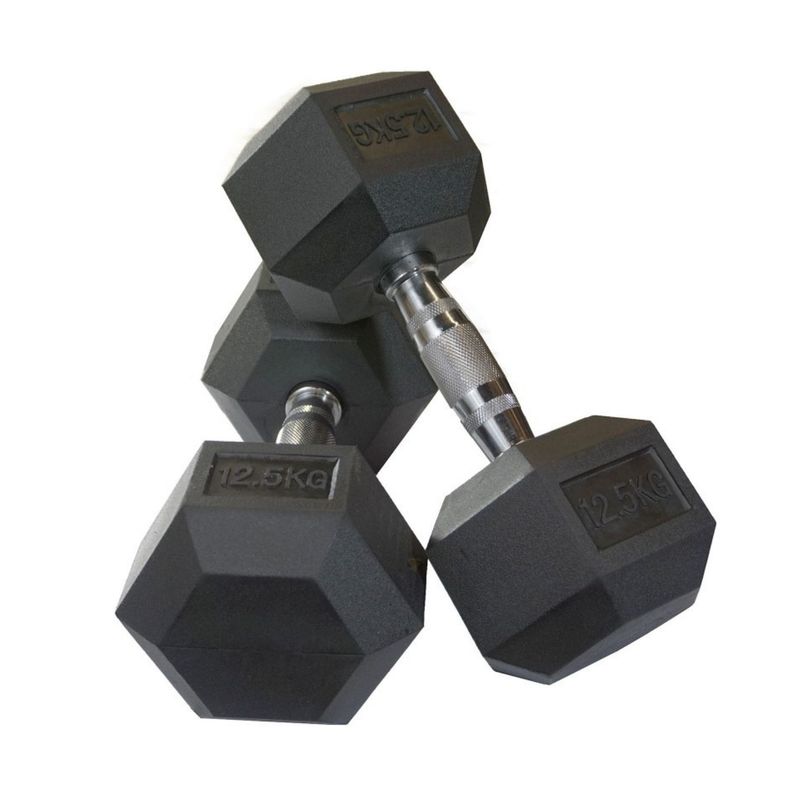 Par Mancuerna Hexagonal Caucho Goma Crossfit Funcional 12.5 Kg-0